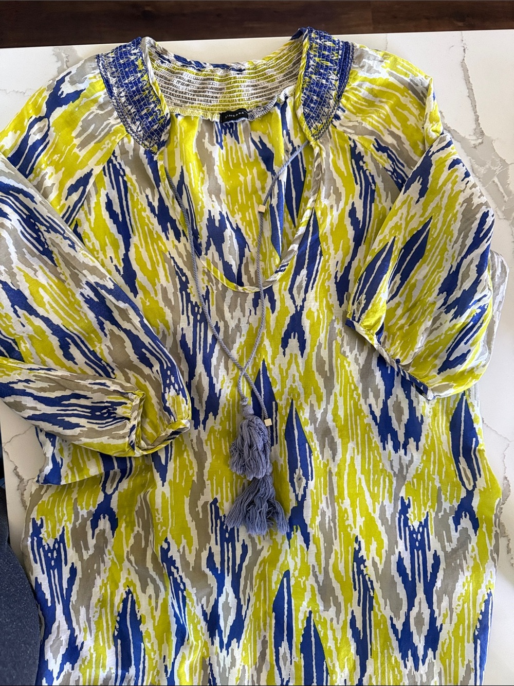 Zingara Beach Swim Pool Cover-up Bold Pattern Yellow Blue Beige Size M/L
